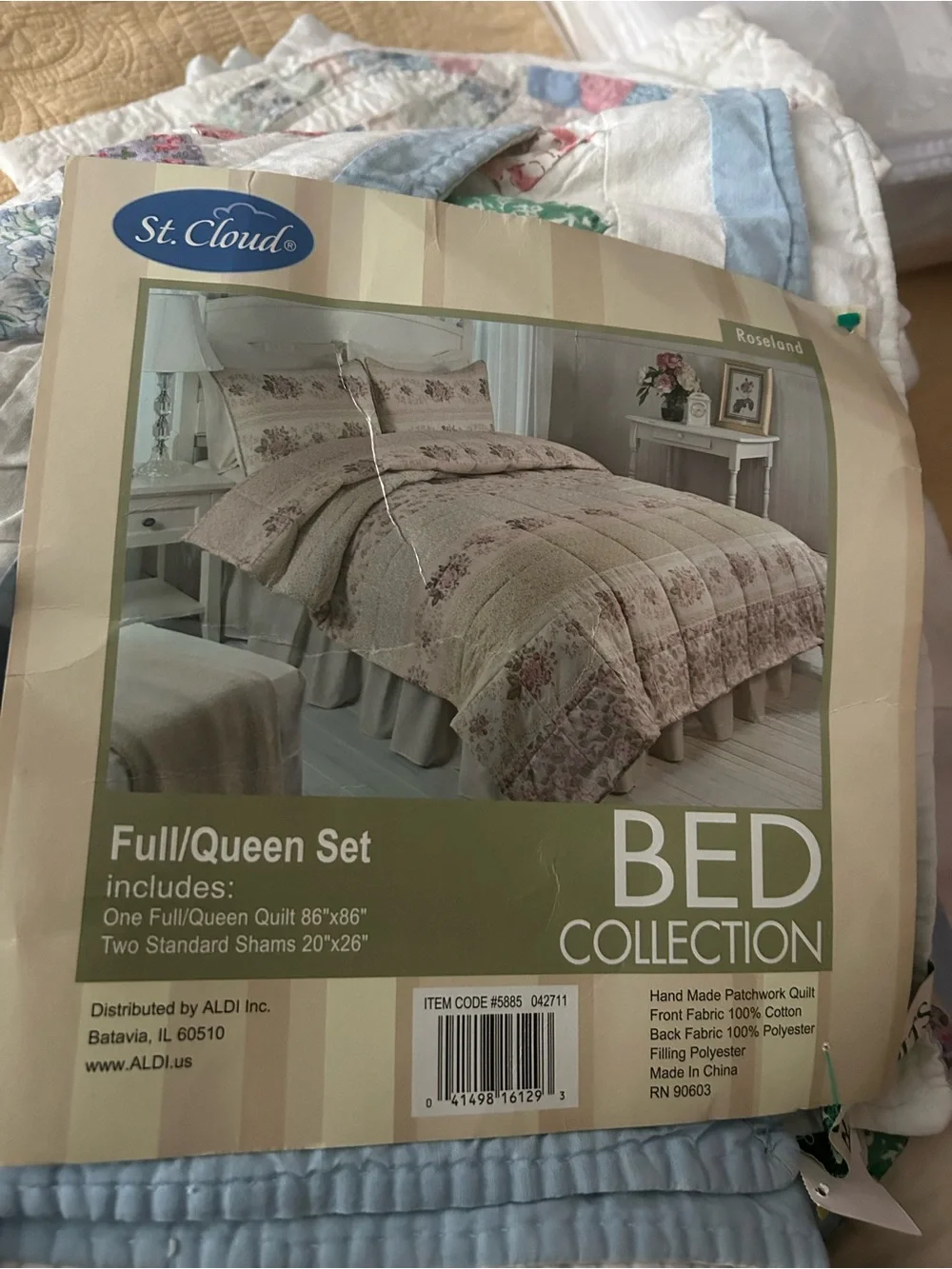 Roseland Full/Queen Quilted Comforter Set in Beige Floral